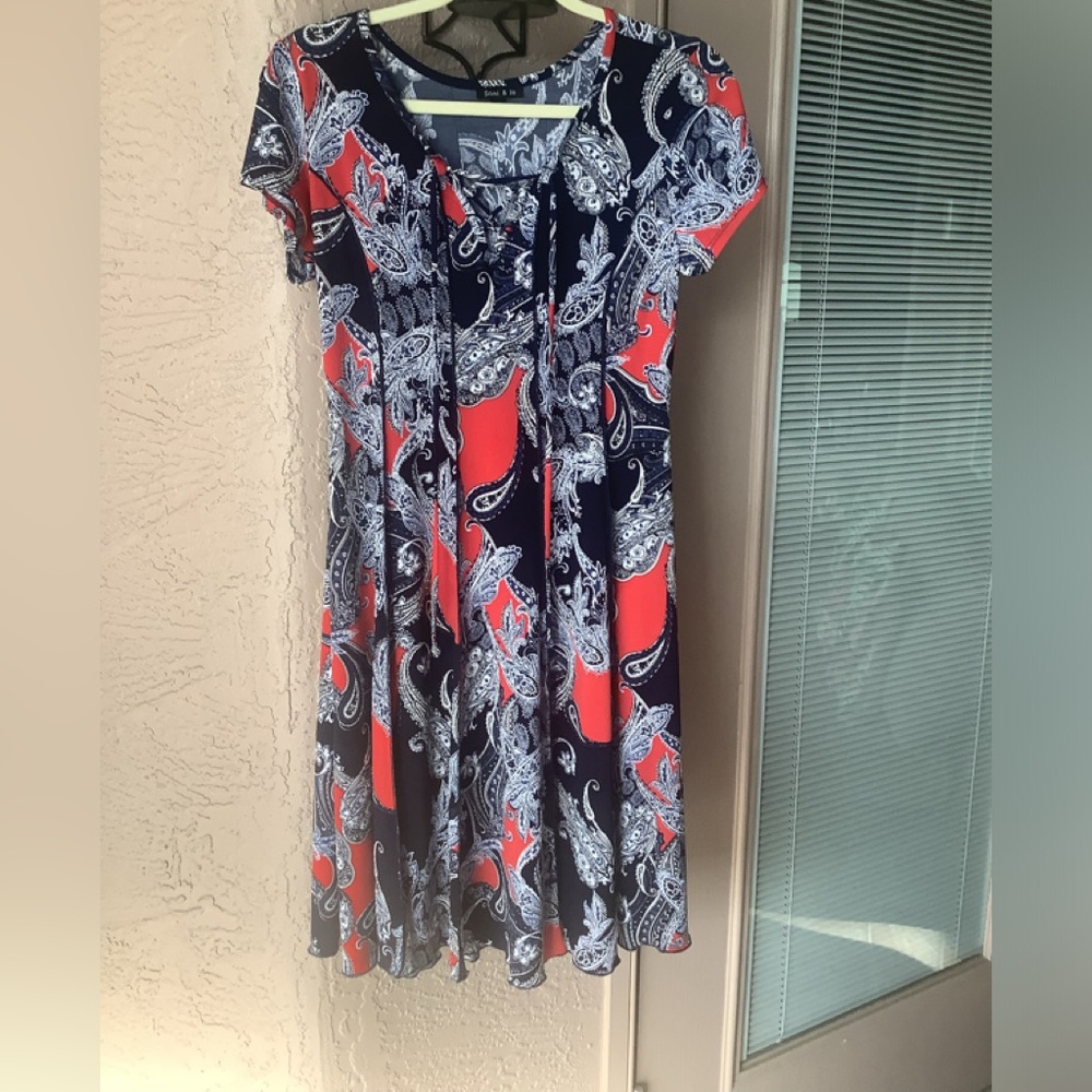 Pretty  dress summer Red White Blue Patriot paisley size S stretchy sexy look